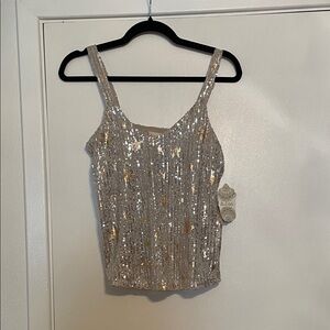 Sequin Embellished Silver and Gold Star Top